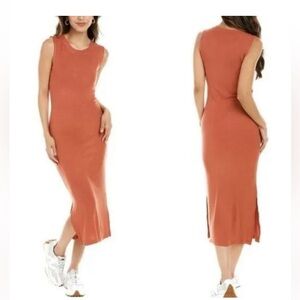 WeWoreWhat Ribbed Sleeveless Midi Dress Clay